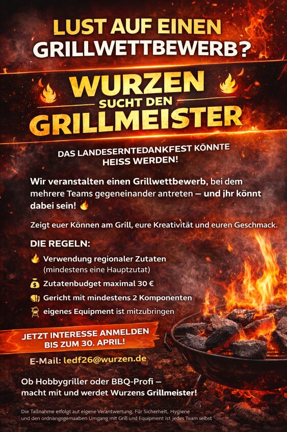 Grillwettbewerb „Wurzen sucht den Grillmeister“ zum Landeserntedankfest 2026